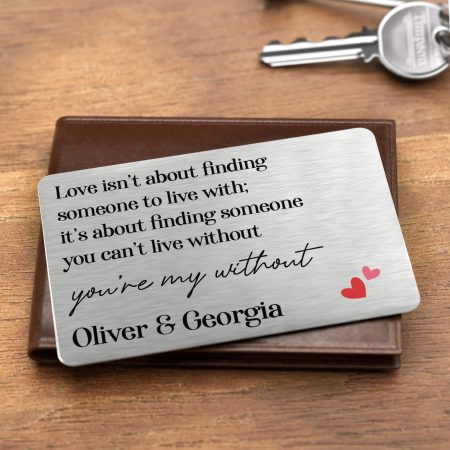 'You're My Without' Printed Metal Wallet Card - Personalised Valentines Day Unique Gift for Couples