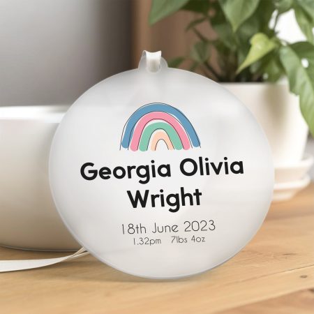 Watercolour Rainbow Frosted Acrylic Decoration - Printed Personalised Hanging Christening Gift