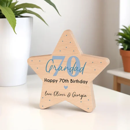 70th Birthday Milestone Personalised Gift - Printed Beech Star Keepsake