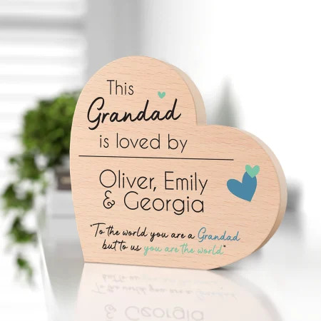 'To Us You Are The World' Beautiful Personalised Beech Heart Gift - Printed Wooden Gift for Him