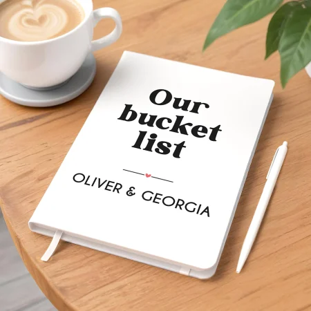 'Our Bucket List' Personalised Modern Printed A5 White Notebook Gift for Couples