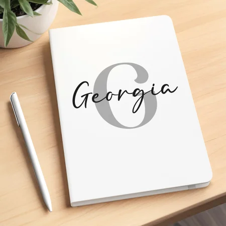 Modern Initial Design Personalised White Notebook - Printed Notebook and Pen Gift Set for Her