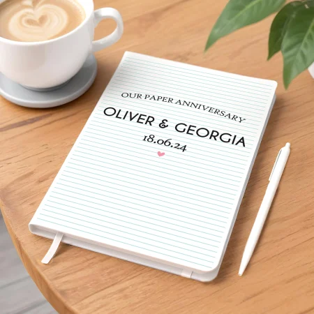 Personalised 'Paper Anniversary' White Notebook - Printed Anniversary Gift Set for Couples