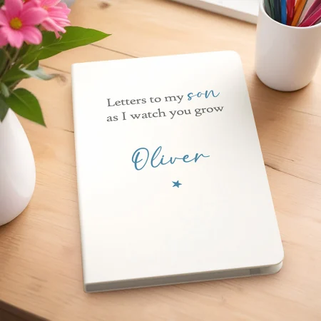 Personalised White Notebook and Pen - 'Letters to my Son' Heartfelt Design Gift for Him