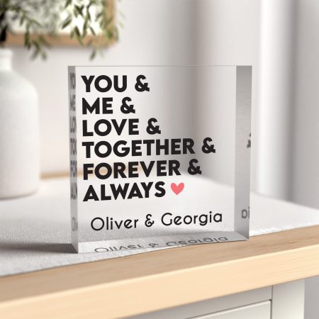 Personalised Printed Acrylic Keepsake Block - 'You & Me Together Forever' with Custom Names for Couples, Romantic Gift for Valentine's Day