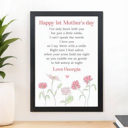 Happy 1st Mothers Day Floral Print - Personalised Loving Pink Poem for Mothers Day