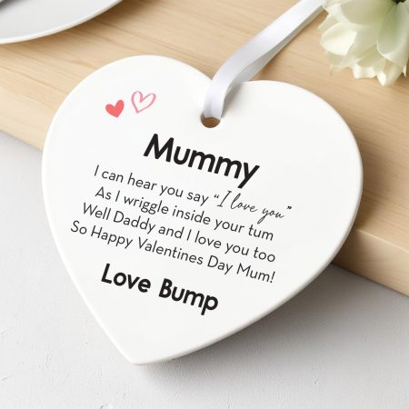 Happy Valentines From Bump - Personalised Ceramic Heart Valentines Day Present for Mummy