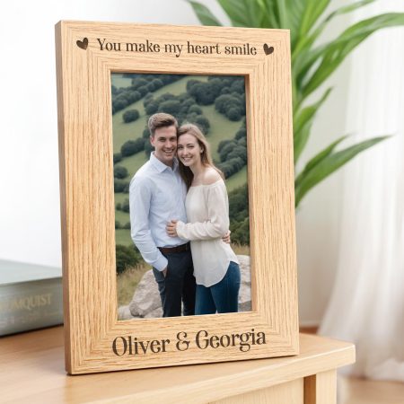 'You Make My Heart Smile' Thoughtful Personalised Engraved Frame for Couples Valentines Day Gift