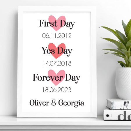 'First Day - Yes Day - Forever Day' - Personalised Valentines Day Print and Frame Gift for Couples