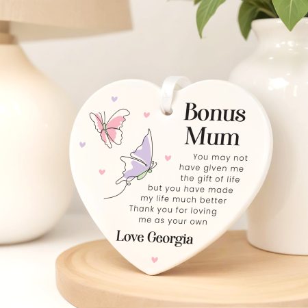 Bonus Mum Personalised Step Mum Mothers Day Gift - Personalised Ceramic Heart Butterfly Ceramic Decoration